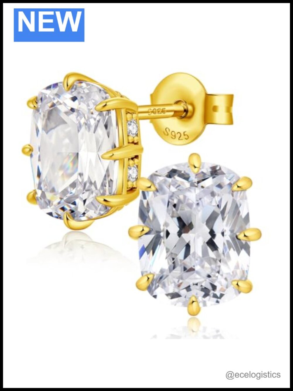 Sterling Silver CZ Stud Earrings Oval Cushion Cut Hypoallergenic